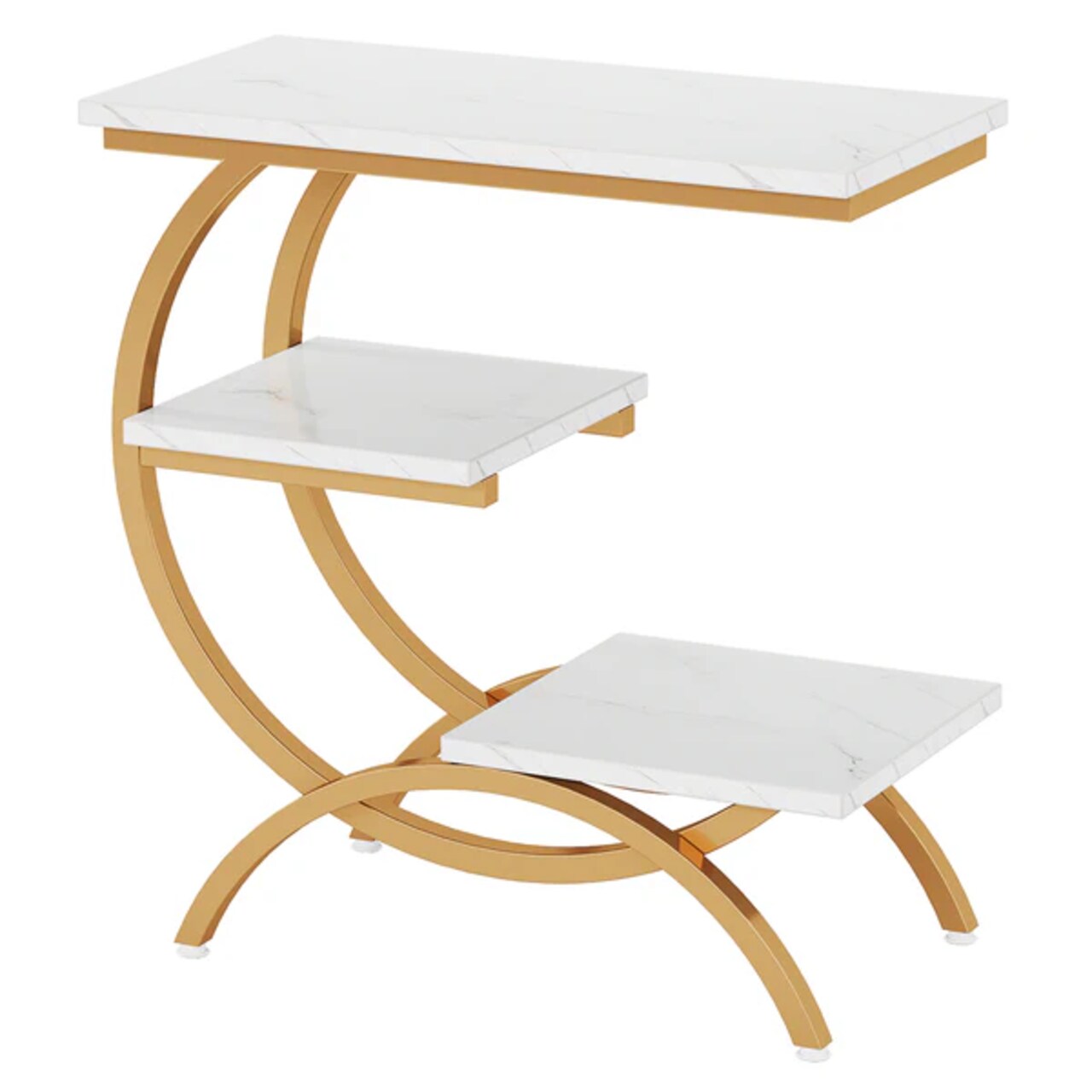 C Shaped Side Table 3 Shelf Storage Metal Frame Modern End Table